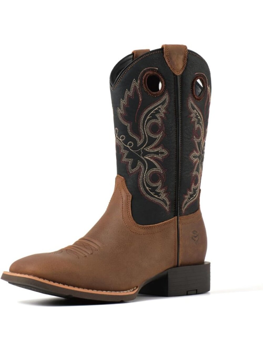 Men's Black And Brown Durable Fashionable Pull On Square Toe Cowboy Western Boot